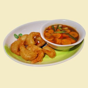 Wok Sur Søt Saus med Sprøstekt scampi